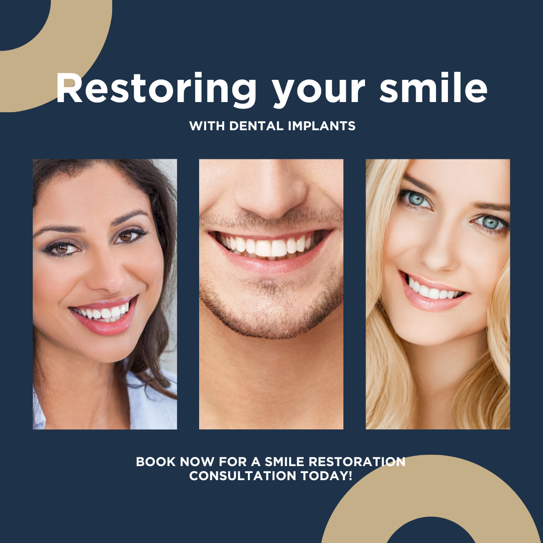 Dental implant restoration showing crown on implant