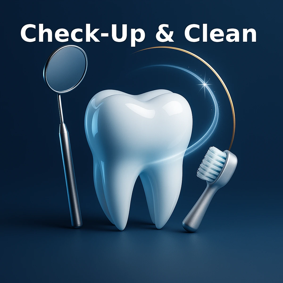 Dental check-up and professional clean with mirror and brush