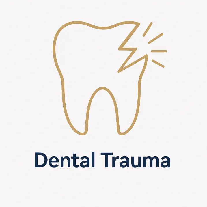 Dental Trauma Brisbane - minimal navy tooth with gold crack
