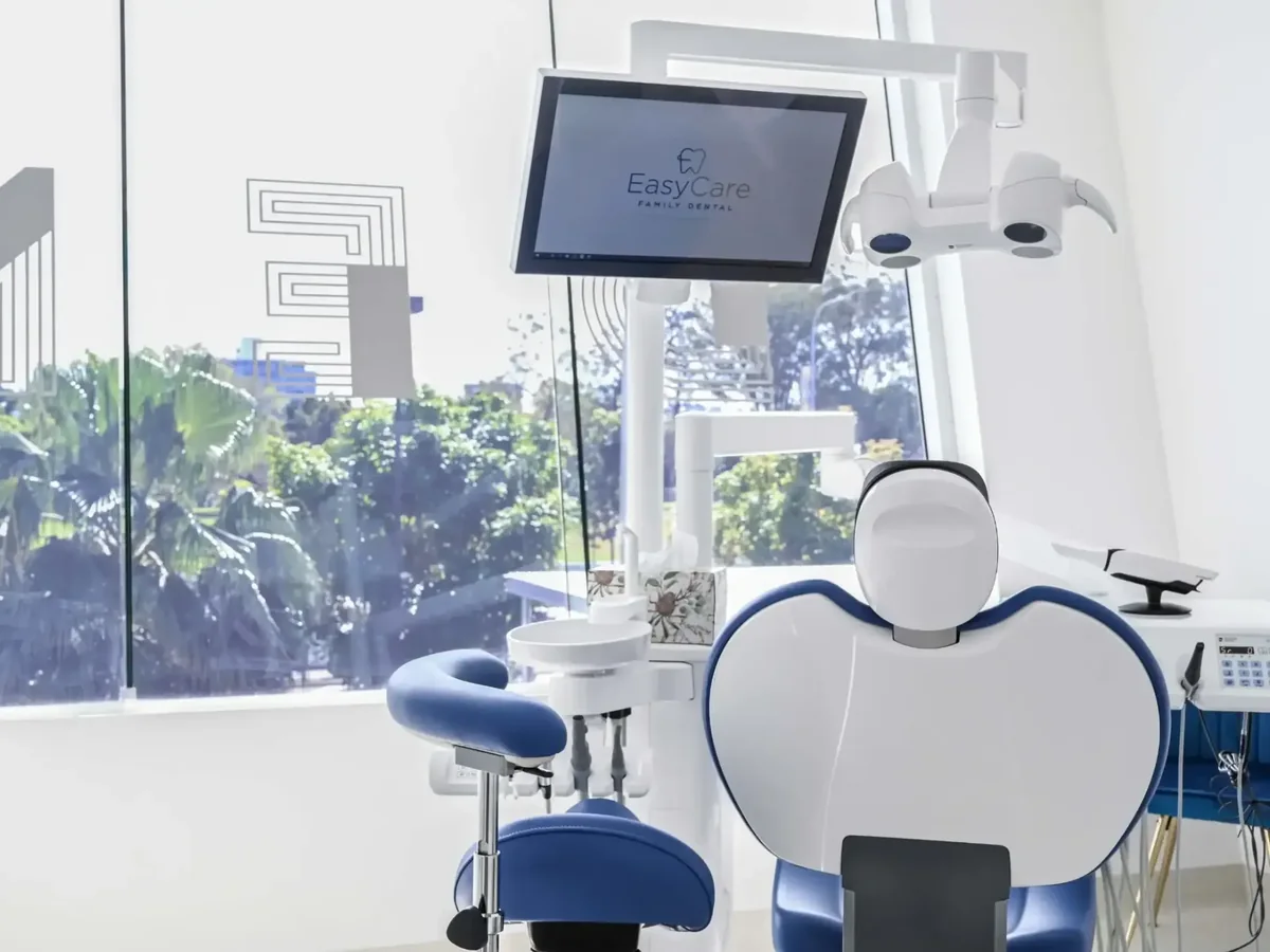 An EasyCare dental treatment room with natural light and green views