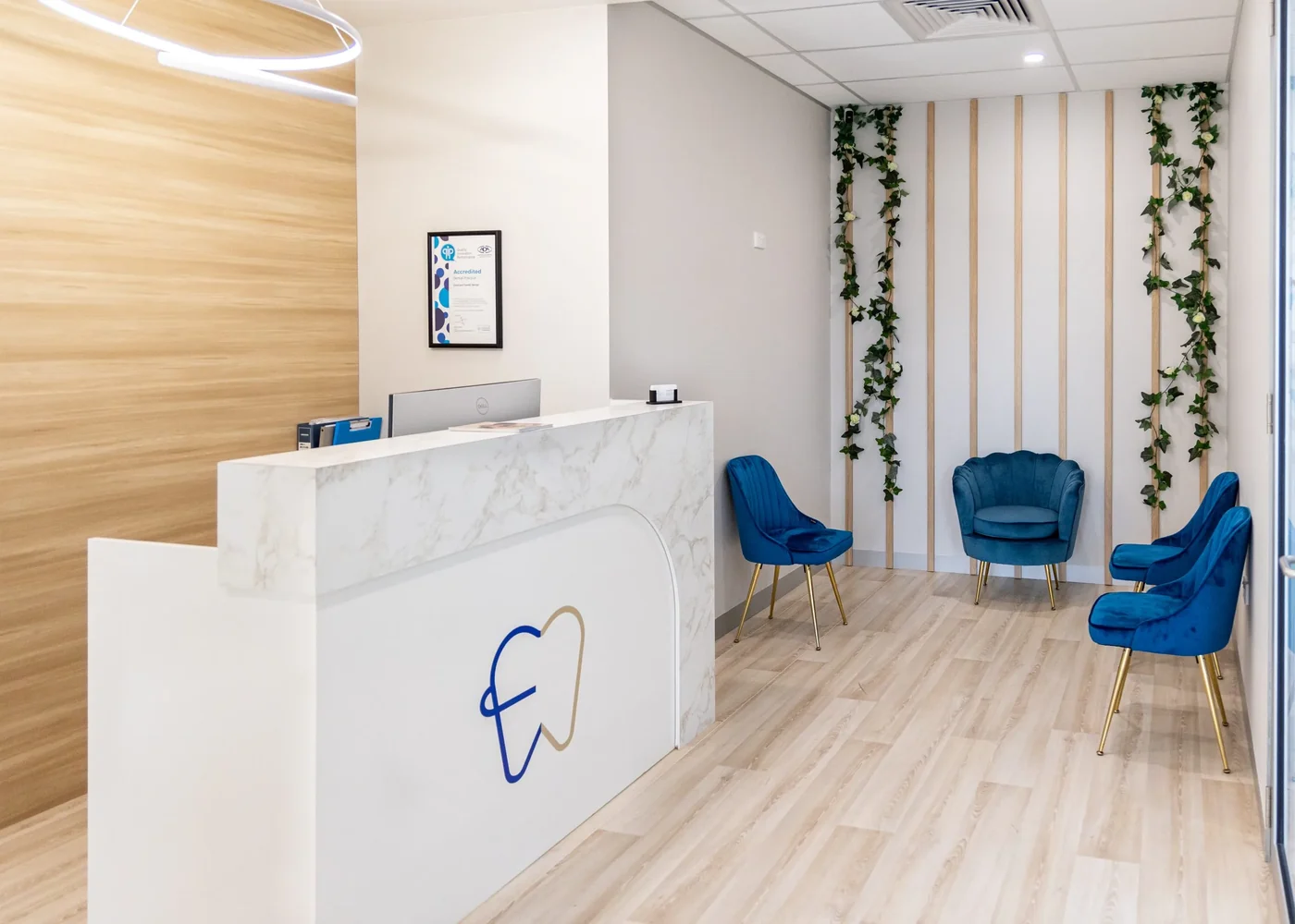 EasyCare reception with navy chairs
